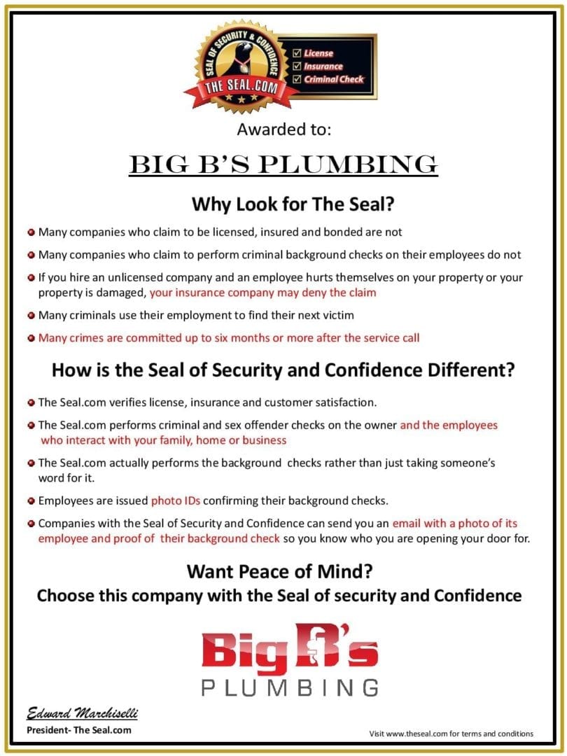Seal of Approval Certificate Big B s Plumbing-page-001