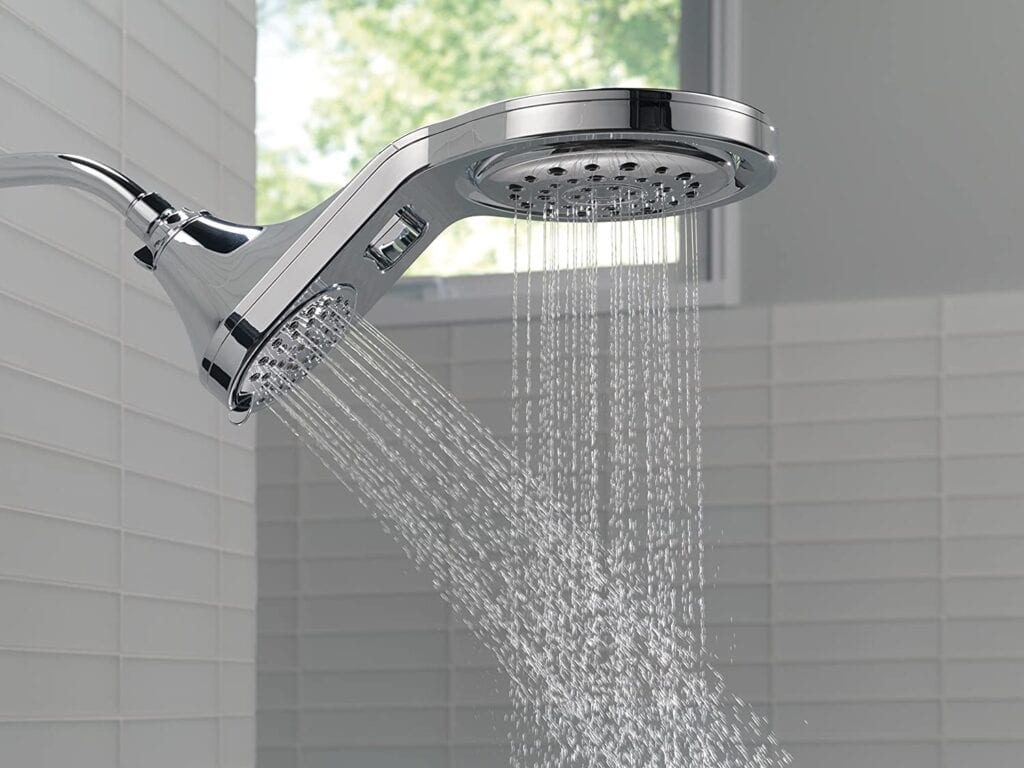The ideal plumbing system has Delta 58680 HydroRain 5-setting two-in-one, Chrome head with a hand shower.